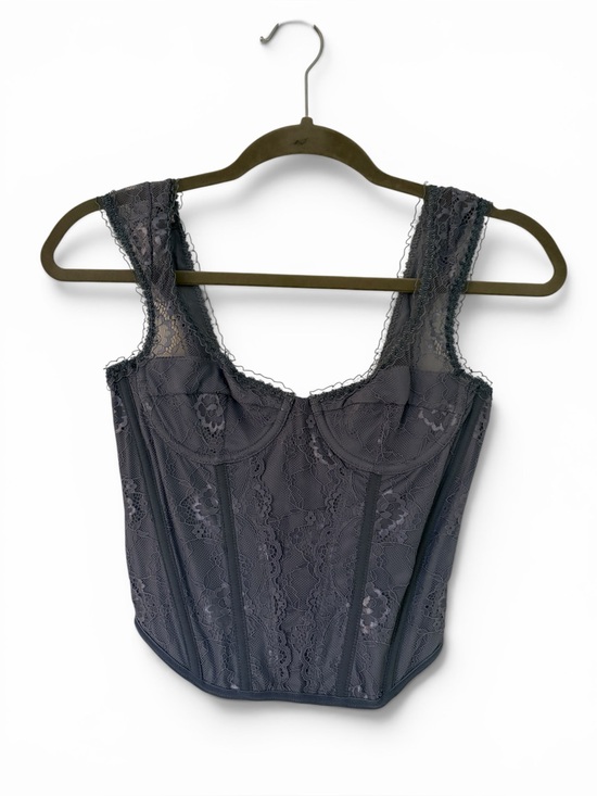 Other - Periwinkle/Gray Lace Zipper Back Corset Bustier Top